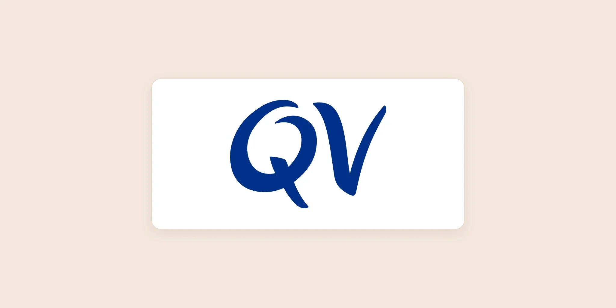 QV logo centered on a light warm background