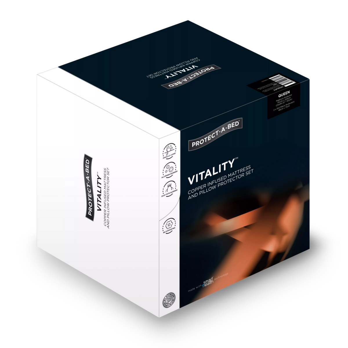 Protect-A-Bed Vitality Copper Infused Waterproof Mattress and Pillow Protector Set Queen F0389QUEK