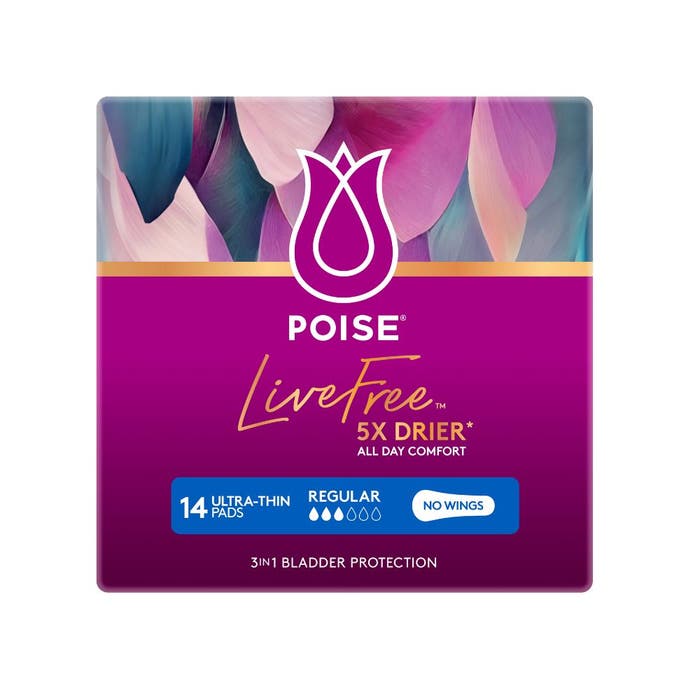 Poise LiveFree Regular Pad No Wings Female 110ml 24cm White Pink 91830