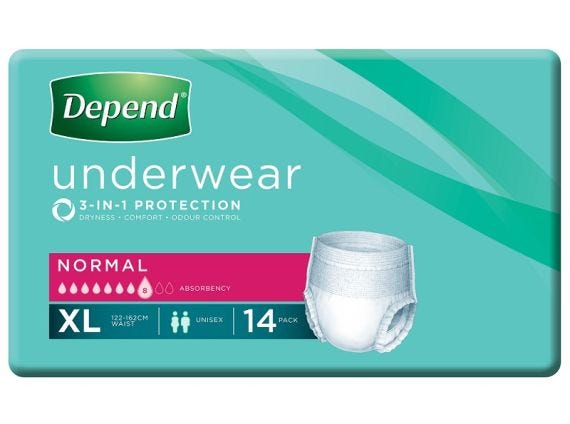 Depend Underwear Normal Unisex Extra Large 122-162cm 850ml 19620