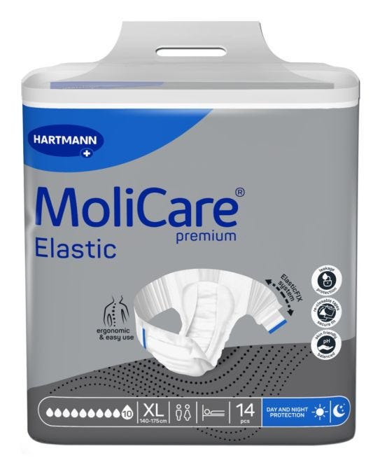 Molicare Premium Elastic Unisex Briefs Extra Large 10 Drops 4500ml 140-175cm 165674