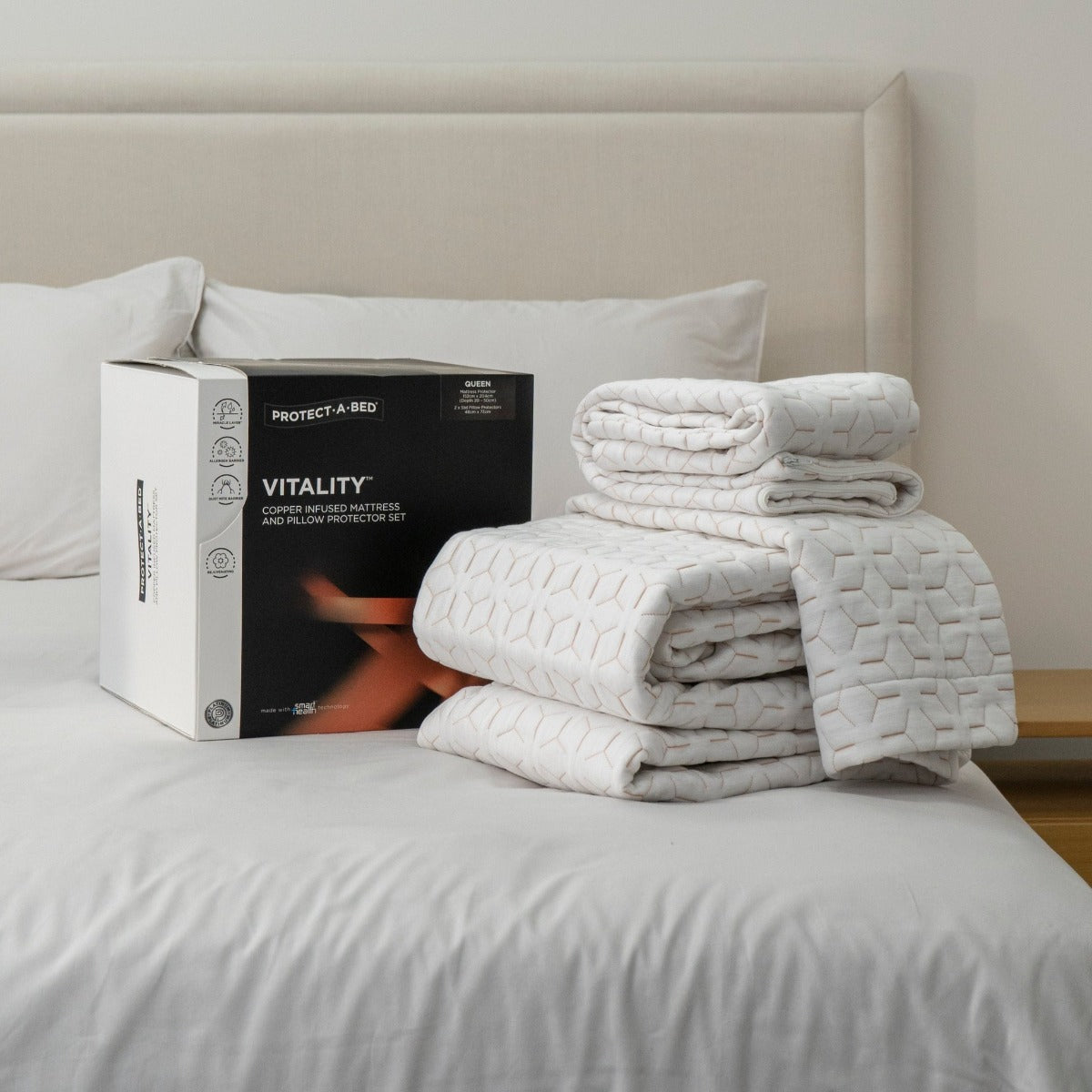 Protect-A-Bed Vitality Copper Infused Waterproof Mattress and Pillow Protector Set Queen F0389QUEK