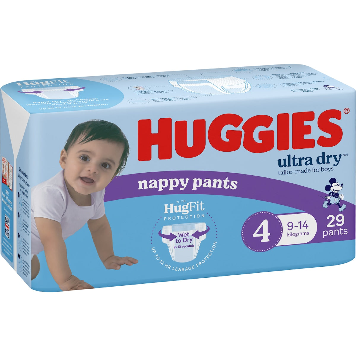 Huggies Nappy Pants Ultra Dry Toddler 40-52cm Size 4 Boy Elastic White 12282