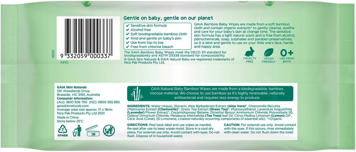 GAIA Natural Baby Bamboo Baby Wipes 4692-SRT