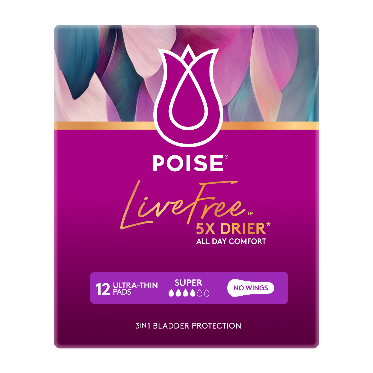 Poise Live Free Pad Super Female 150ml No Wings 91831