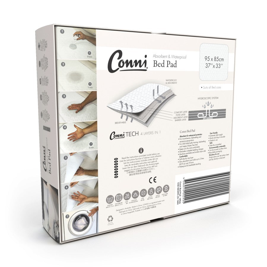Conni Bed Pad No Tuck Ins 85x95cm 2500ml Waterproof Charcoal CCD-085095-25-1CH