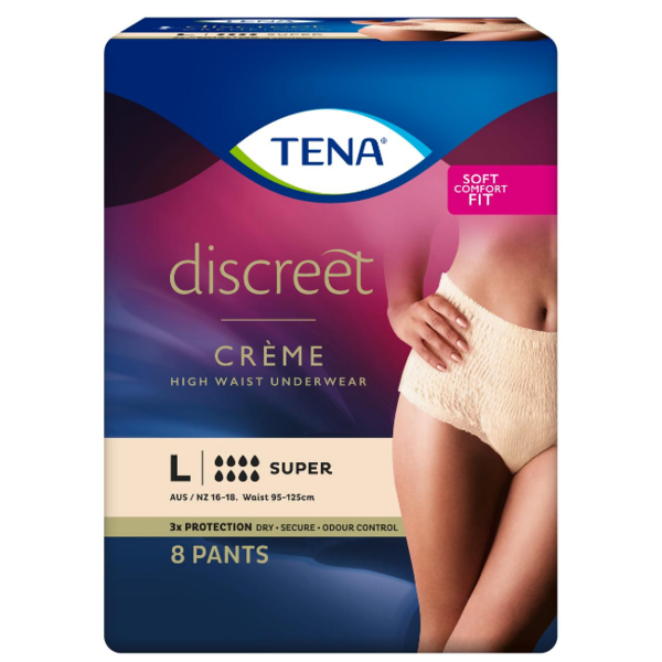 Tena Discreet Super Pant Women Large 95-130cm 8 Drops 1010ml Cream 782629