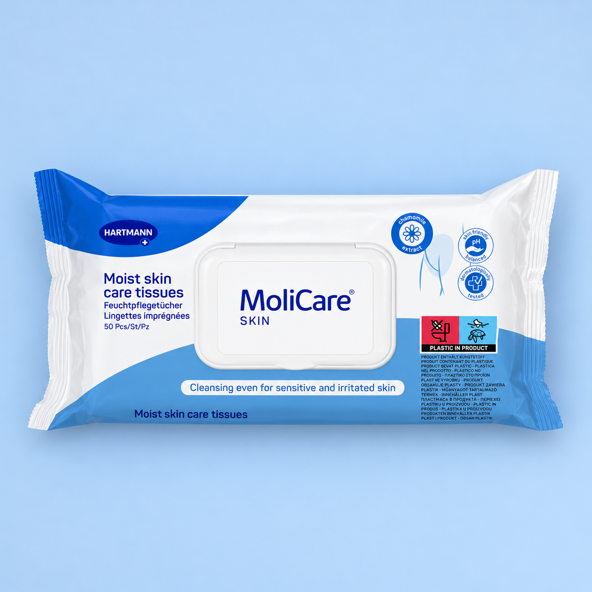 MoliCare Moist Skin Care Tissues 50-pack, front of pack