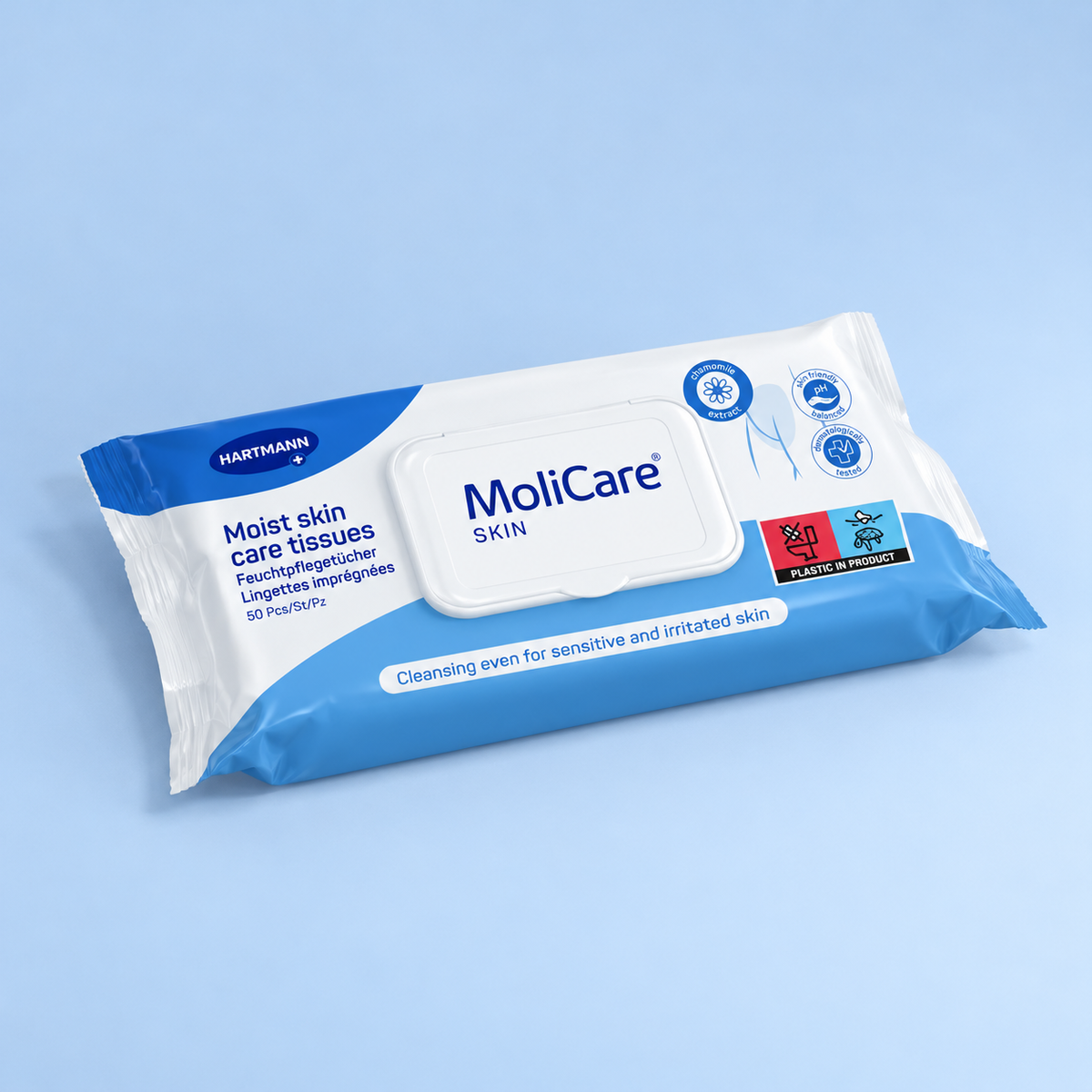 MoliCare Moist Skin Care Tissues 50-pack, angled view