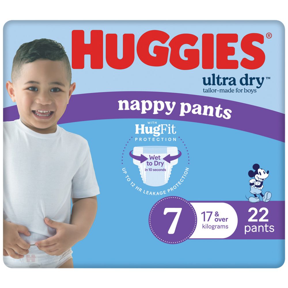 Huggies Ultra Dry Nappy Pants Boys Size 7 17kg+ 22 Pack 12288