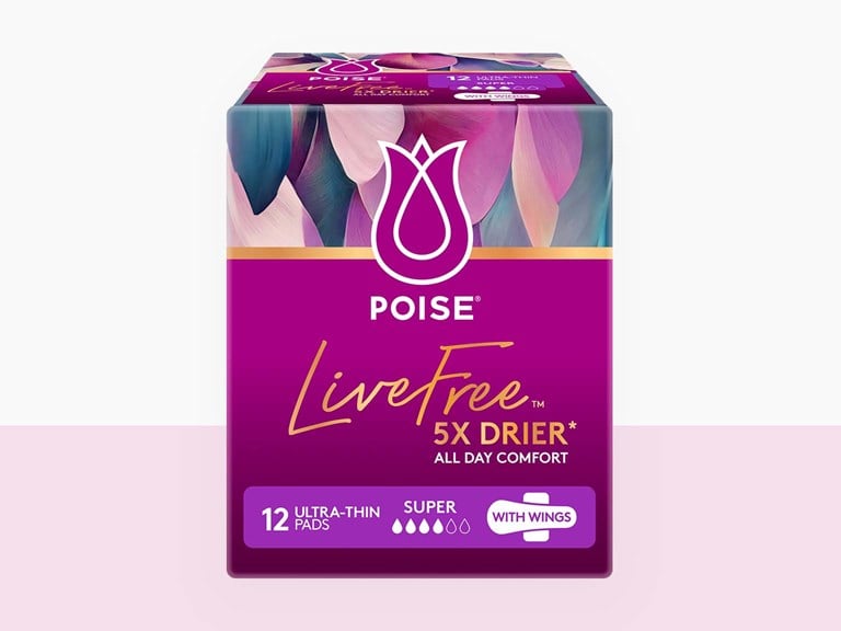 Poise Live Free Pad Super Female 150ml With Wings 28cm White/Pink 91833