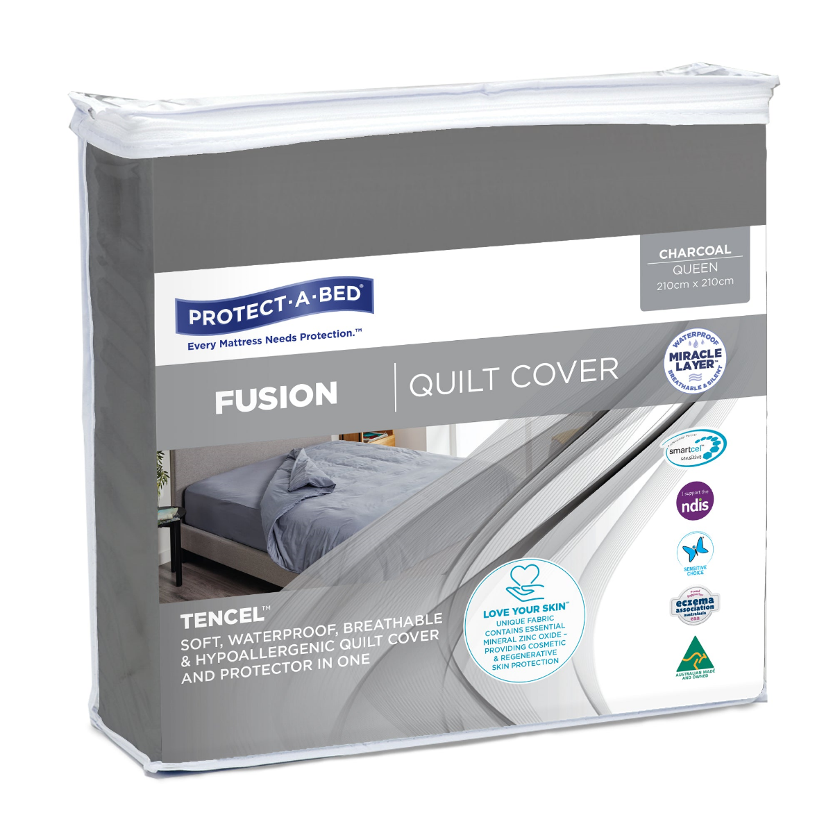 Fusion Waterproof Quilt Cover ‍Charcoal F0343 Protect-A-Bed