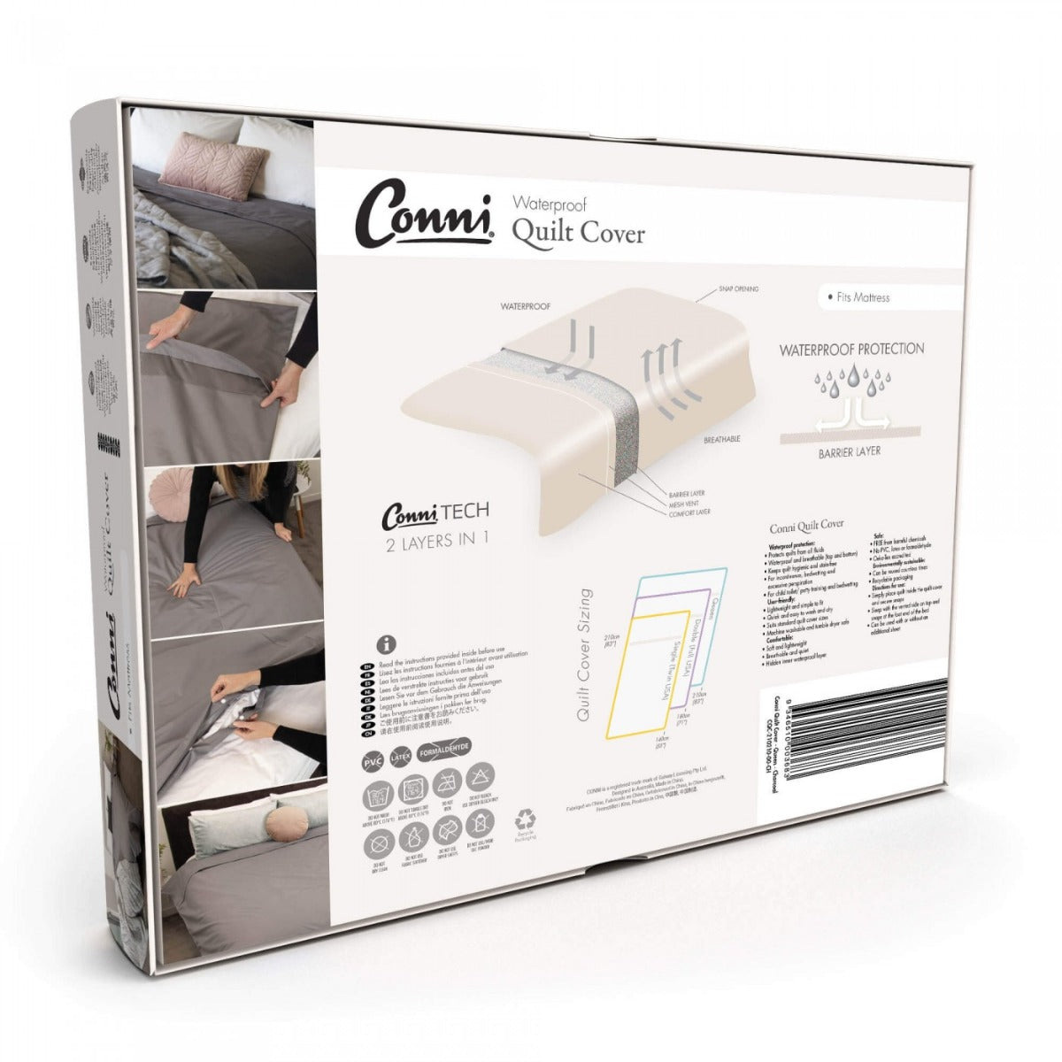 Conni Quilt Cover Waterproof Charcoal