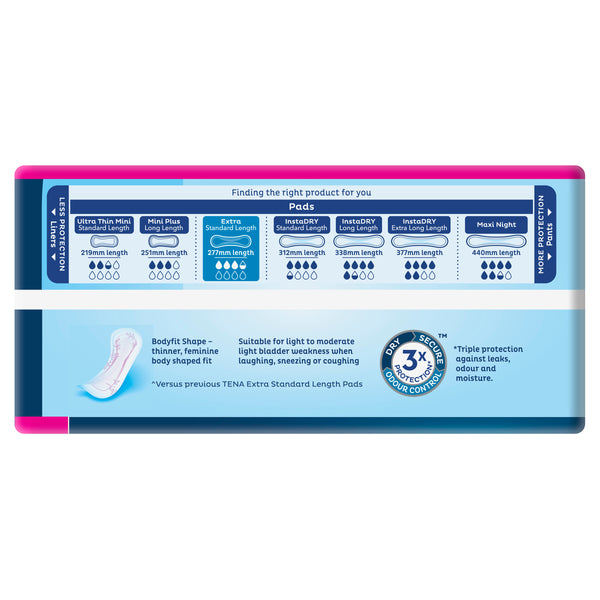 Tena Pads Extra Standard Length 275x106mm 3.5 Drops 245ml