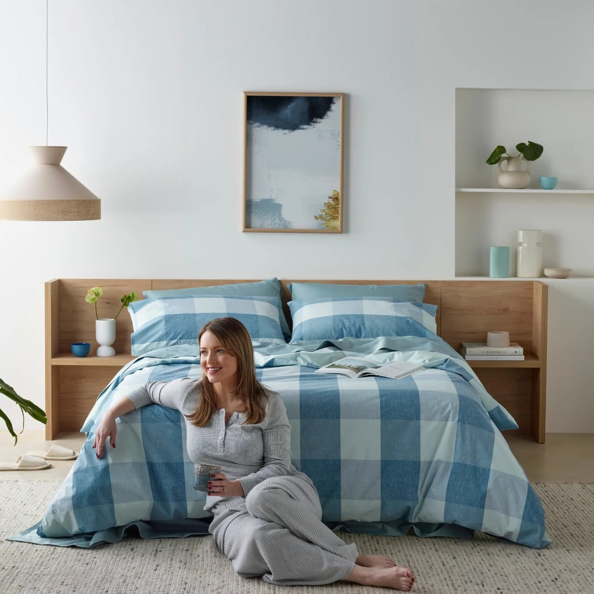 Staydry Waterproof Quilt Cover Set Blue Check King STAYWPQCBLKB